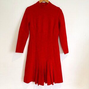 Ladies Pride Vintage Dress Red Wool Zipper Back Half Front Pleats Size 12
